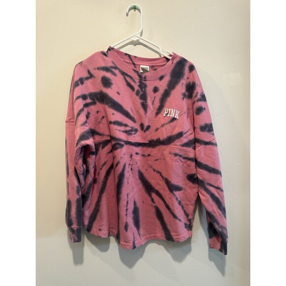 Vs Victorias Secret Pink Varsity Crew Sweater Jacket Top Dahlia Print S - Picture 1 of 3